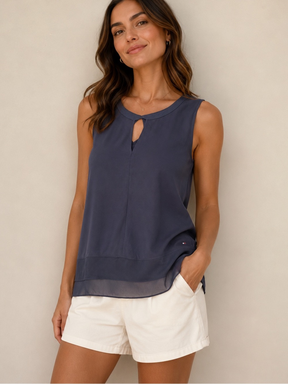 Tommy Hilfiger Navy Sleeveless Keyhole-Back Camisole